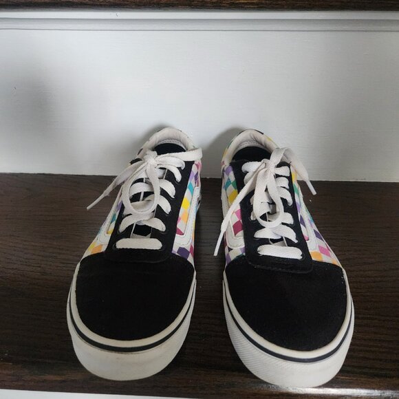 Canvas Suede Vans Checkered Old Skool Rainbow Sneakers Youth 4 EUC - Picture 6 of 14